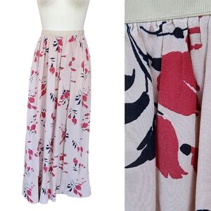 Attic and Barn Maxi Long Skirt Floral Rose Blush Pink Peach Crepe Silk Pockets L